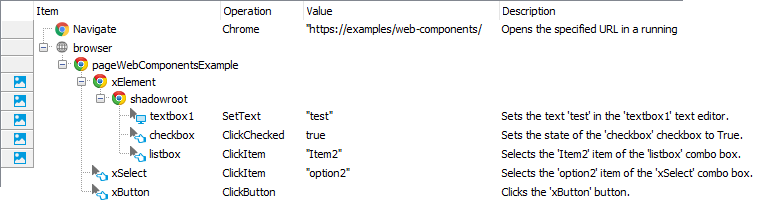 Sample keyword test recorded against a web application that uses Web Components Testing web applications that use Web Components in TestComplete: Sample keyword test recorded against a web application that uses Web Components