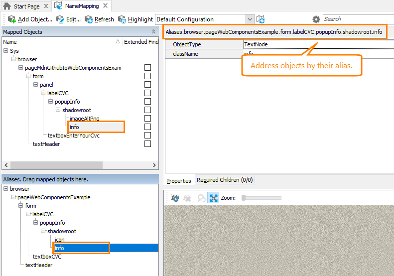 Testing web applications that use Web Components in TestComplete: Elements of the Shadow DOM tree in the Name Mapping editor Testing web applications that use Web Components in TestComplete: Elements of the Shadow DOM tree in the Name Mapping editor