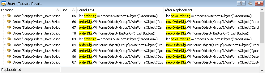 Search/Replacement results Search/Replacement results
