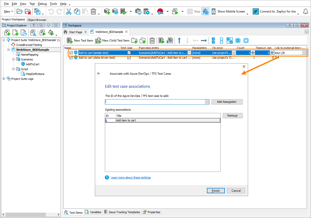 Linking a BDD scenario to an external test case What's New in TestComplete 14.30: Linking a BDD scenario to an external test case
