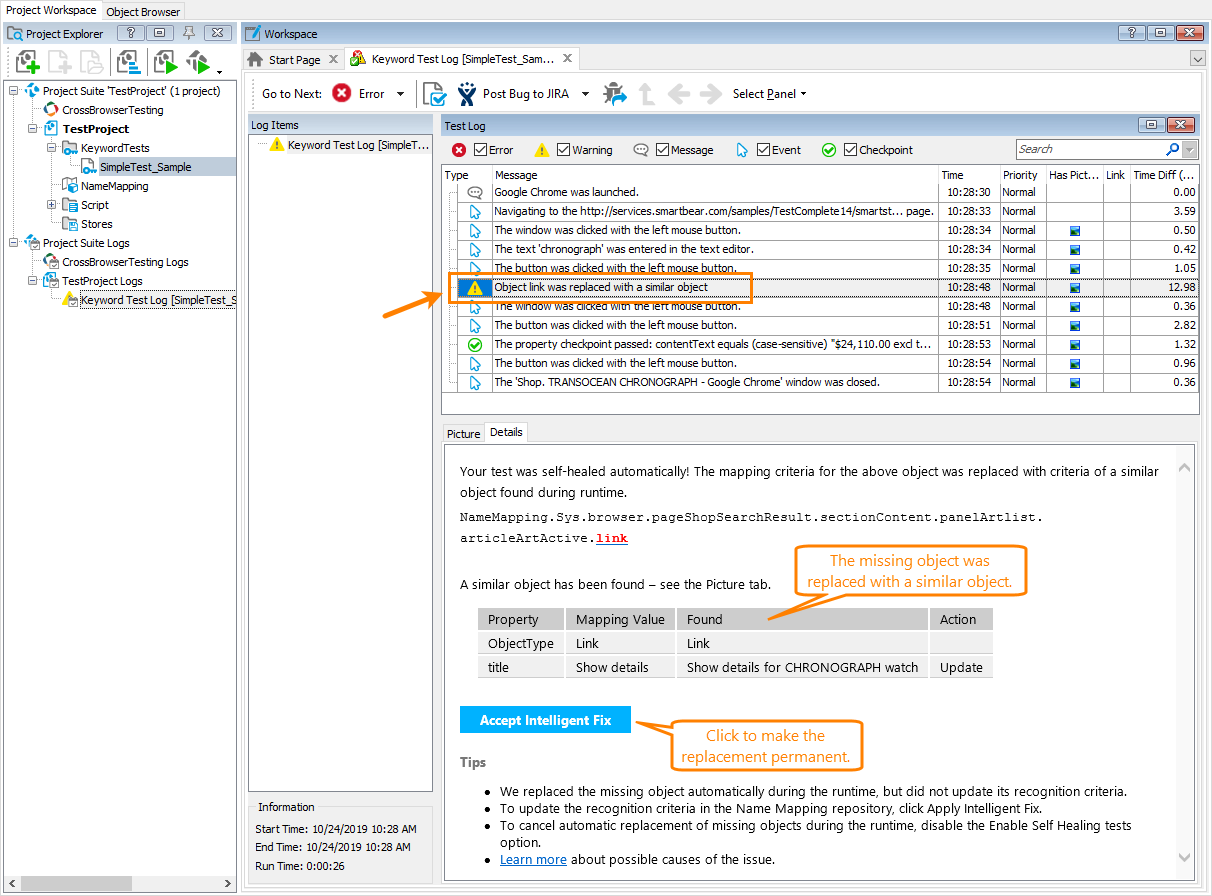 Self-healing tests What's New in TestComplete 14.30: Self-healing tests