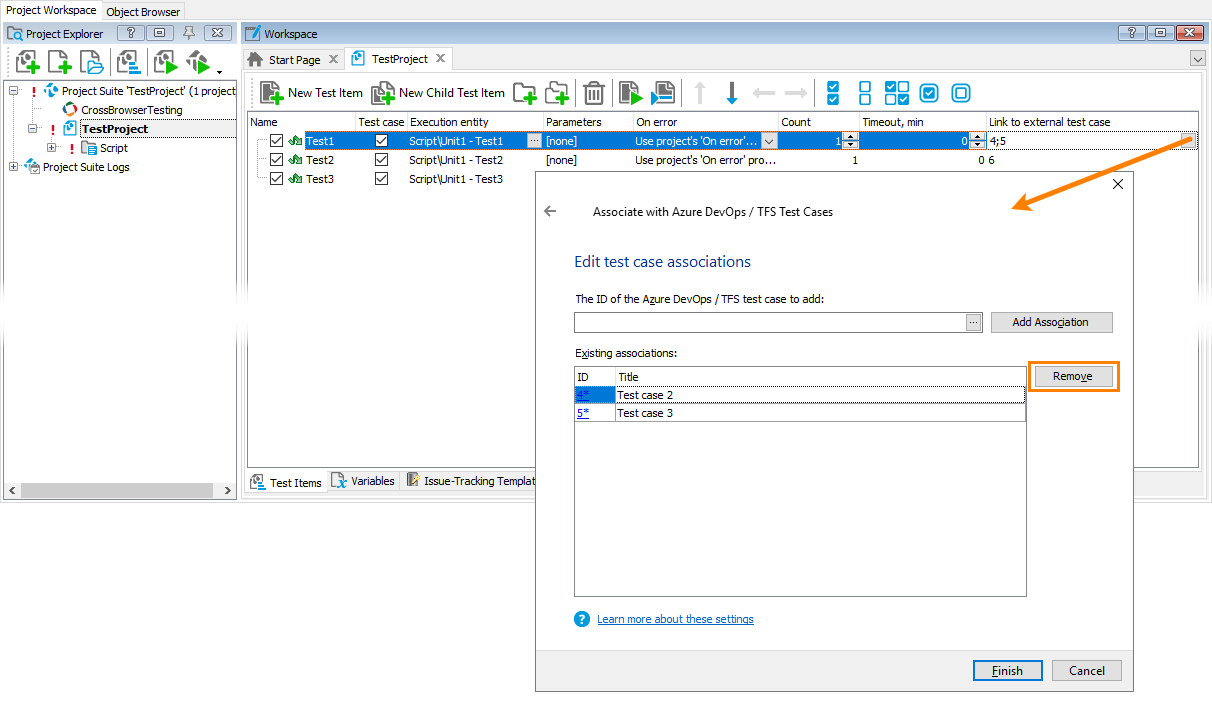 Unbinding TestComplete test items from Azure DevOps test cases What's New in TestComplete 14.30: Unbinding TestComplete test items from Azure DevOps test cases