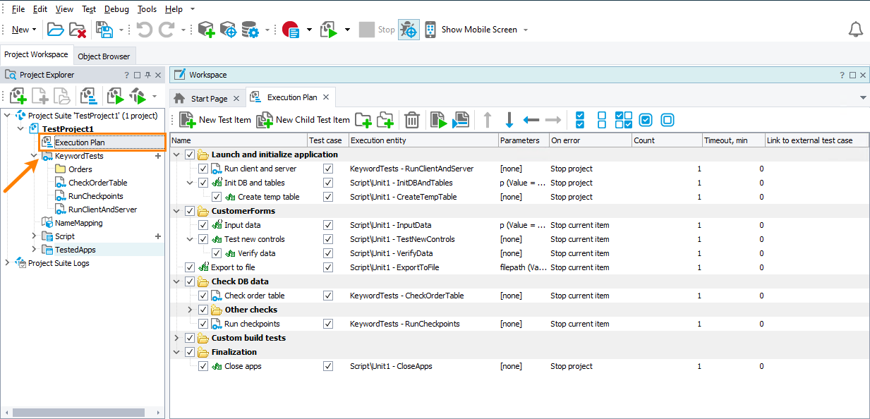 New Execution Plan node in the Project Explorer New Execution Plan node in the Project Explorer