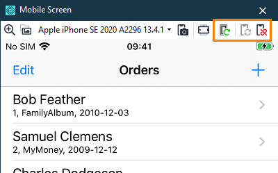 Managing tested applications via the Mobile Screen window Managing tested applications via the Mobile Screen window