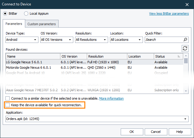 Keeping the session available for the quick reconnection on BitBar devices Keeping the session available for the quick reconnection on BitBar devices