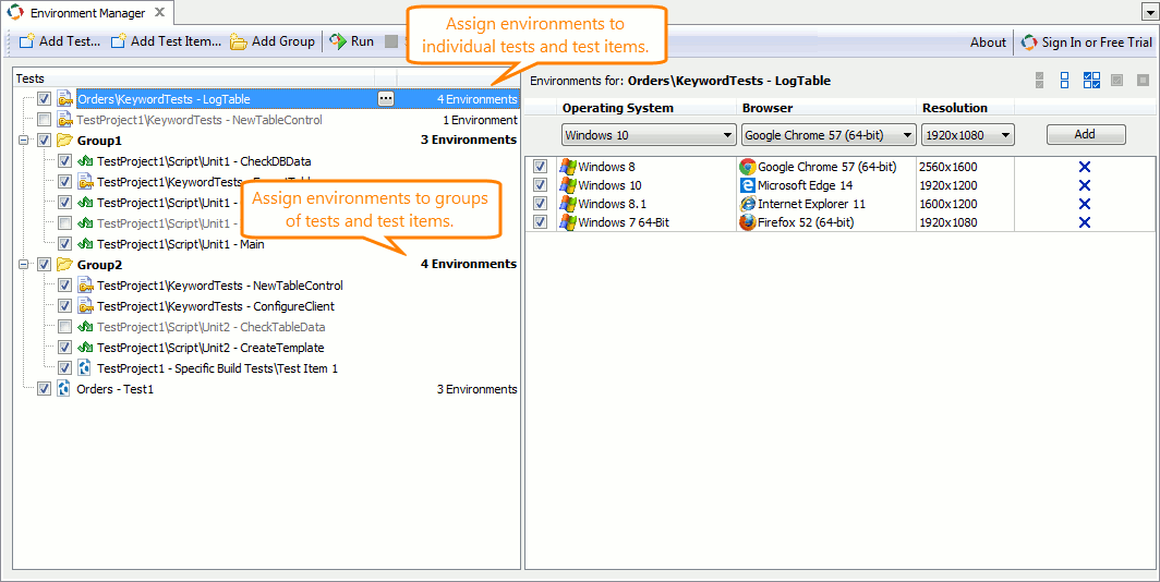 What's New in TestComplete: Groups of tests and test items in the Environment Manager What's New in TestComplete: Groups of tests and test items in the Environment Manager