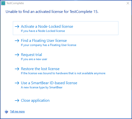 The message box 'Unable to find an active license'.
