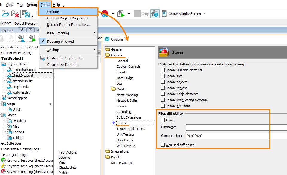Setting a Diff utility for comparison Setting a Diff utility for comparison