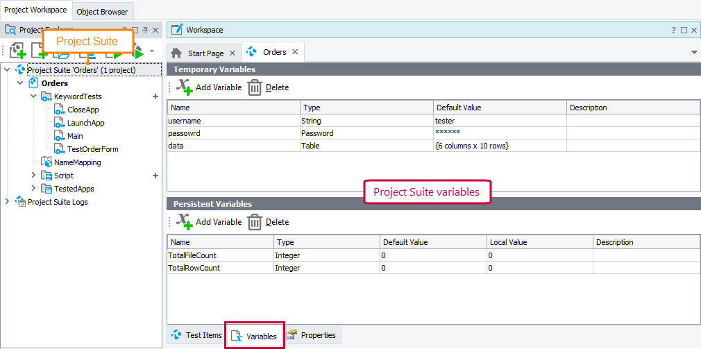 Project Suite variables Project Suite variables