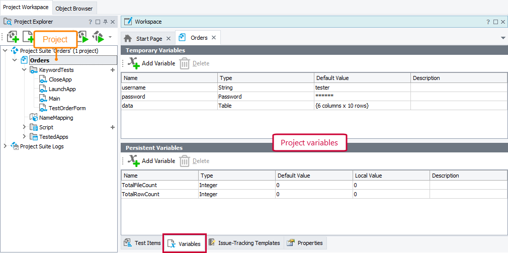 Project variables Project variables