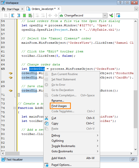 The Find Usages option The Find usages option