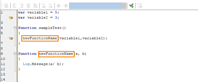 A script containing a renamed function The script after renaming the function