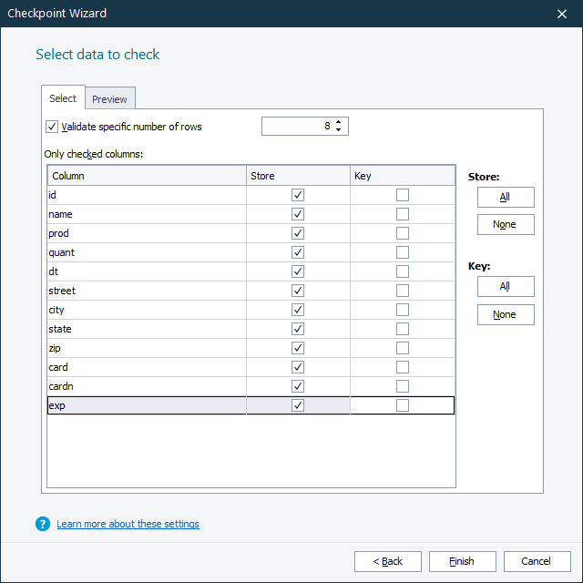 Database Table Checkpoint: Specifying Data to Check Database Table Checkpoint: Specifying data to check