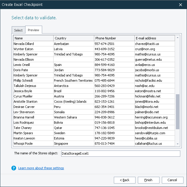 Excel Checkpoints: Preview the table data Excel Checkpoints: Preview the table data