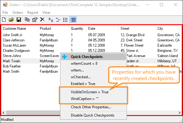 Quick Checkpoints: The list of recently used properties Quick Checkpoints: The list of recently used properties
