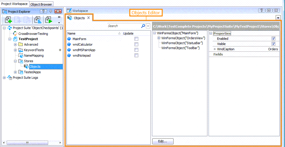 Objects Editor Objects editor