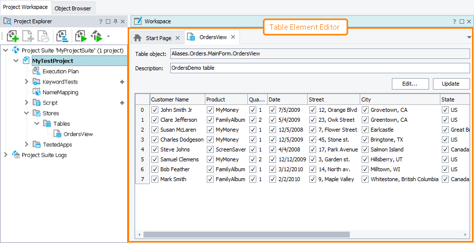 Table Element Editor Table Element editor
