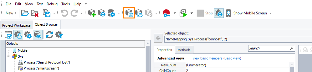 The Save/Load Snapshots toolbar The Save/Load Snapshots toolbar