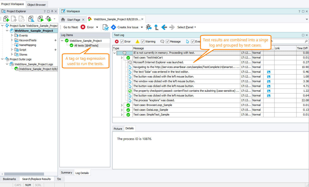 Test results Running TestComplete tests that match a tag or tag expression: Test results