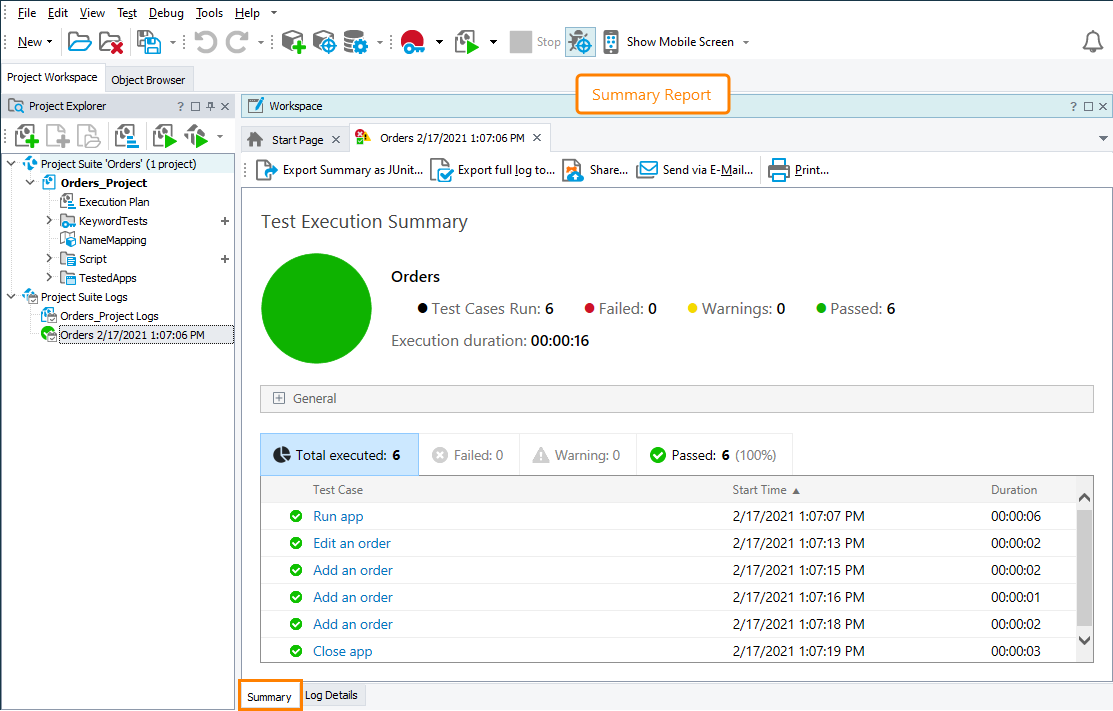 Test results in TestComplete - Summary report Test results in TestComplete - Summary report