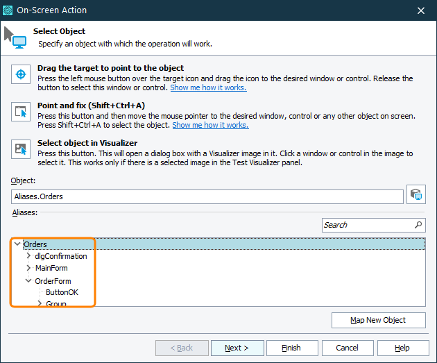 Selecting an object for a keyword test operation Selecting the target object for a keyword test operation