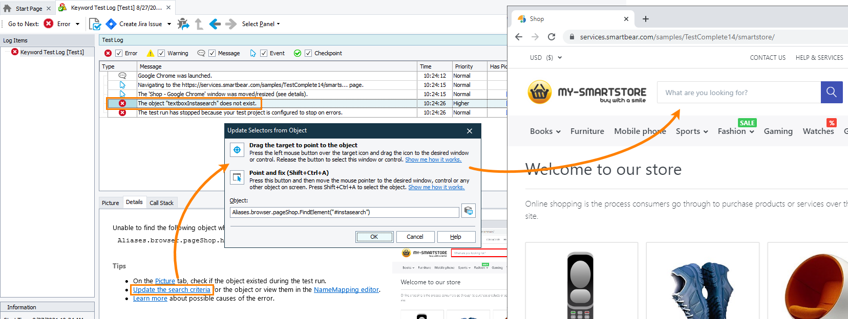Updating selectors from the test log Updating selectors from the test log