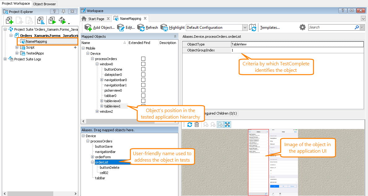 Mapped objects of a mobile application Mapped objects of a mobile application