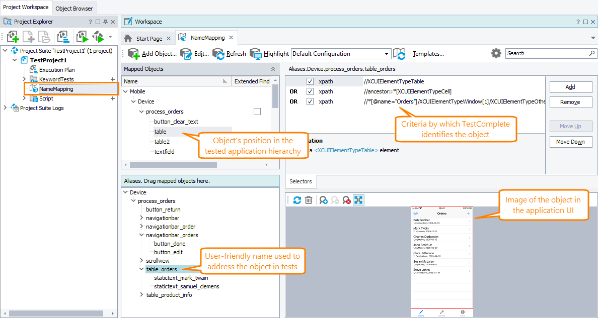 Mapped objects of a mobile application Mapped objects of a mobile application