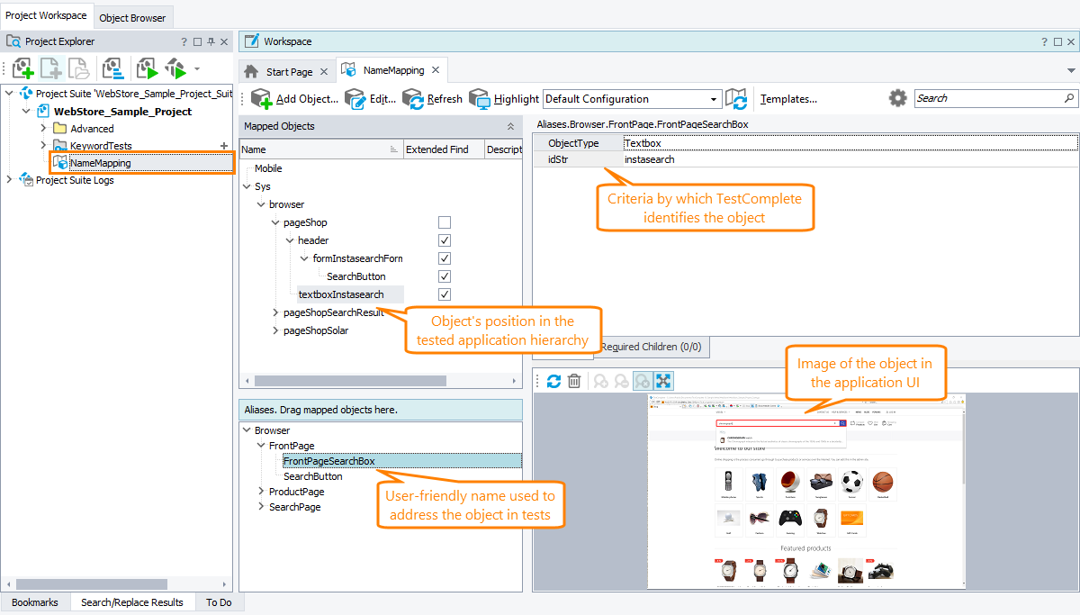 Mapped objects of a web application Mapped objects of a web application