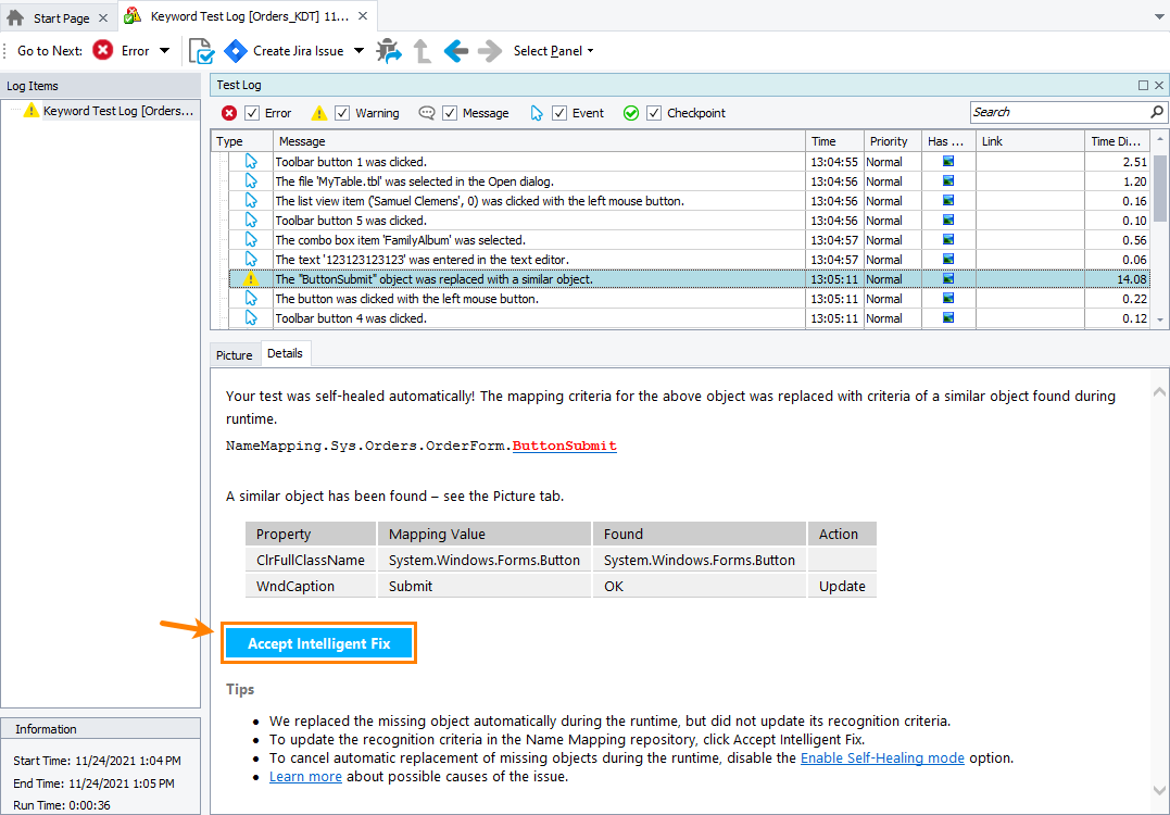 Click Accept Intelligent Fix to update recognition attributes Click Accept Intelligent Fix to update recognition attributes