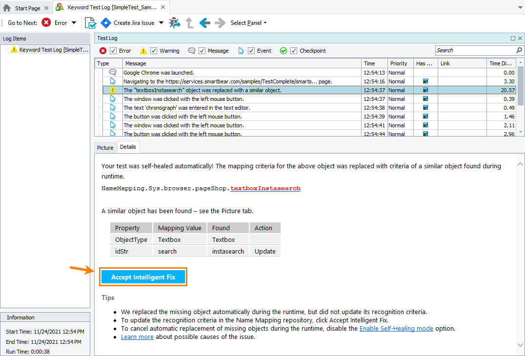 Click Accept Intelligent Fix to update recognition attributes Click Accept Intelligent Fix to update recognition attributes