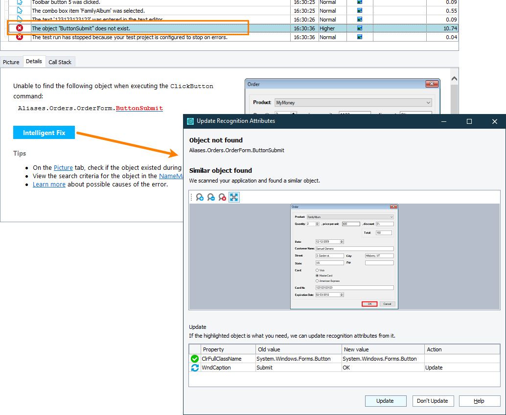 Call the Update Recognition Attributes dialog Call the Update Recognition Attributes dialog
