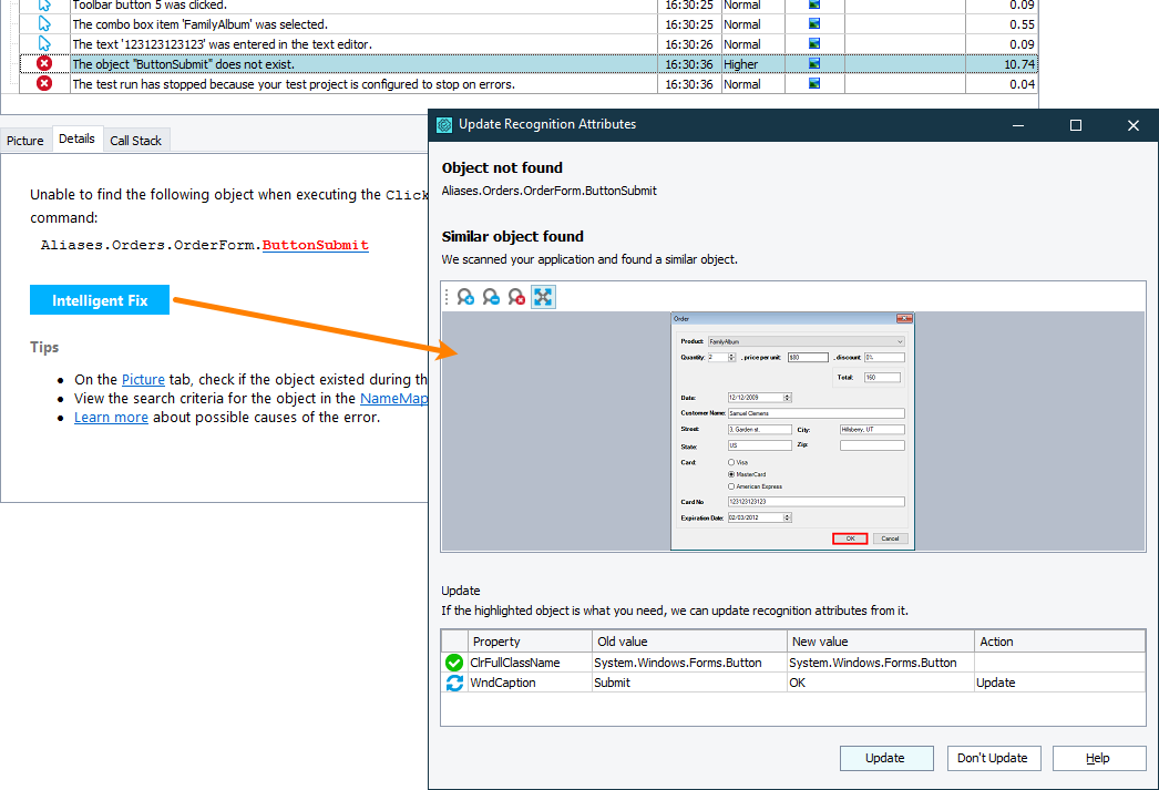 Click Intelligent Fix to view and update recognition attributes Click Intelligent Fix to view and update recognition attributes