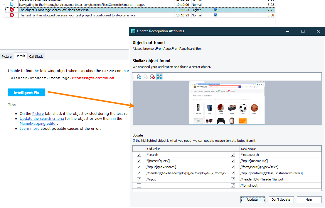 Click Intelligent Fix to view and update recognition attributes Click Intelligent Fix to view and update recognition attributes