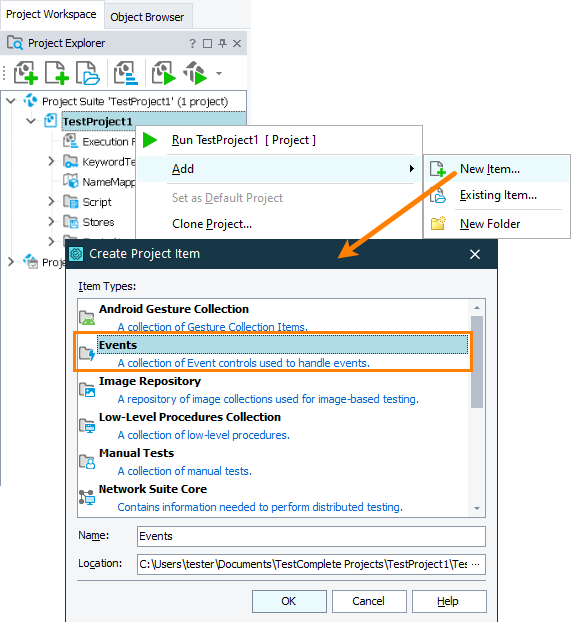Add the Events collection to your project Add the Events collection to your project