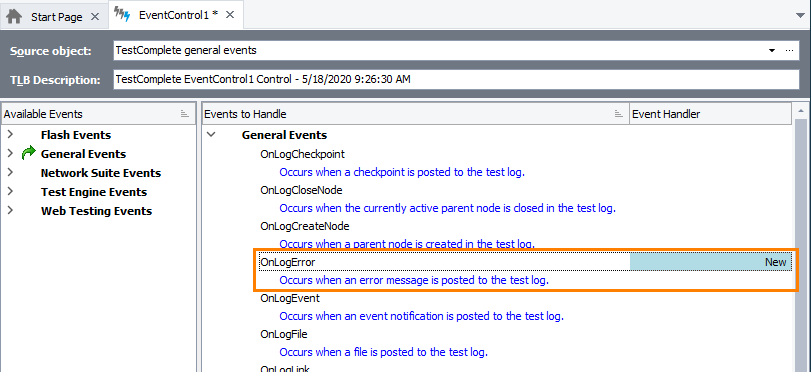 Add the OnLogError event handler Add the OnLogError event handler