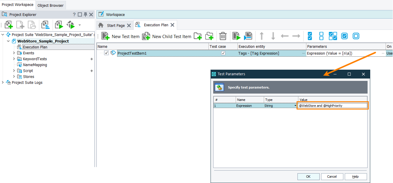 Specify a tag expression Specifying a tag expression