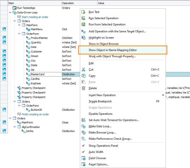 The Show Object in Name Mapping Editor Command The Show Object in Name Mapping Editor Command