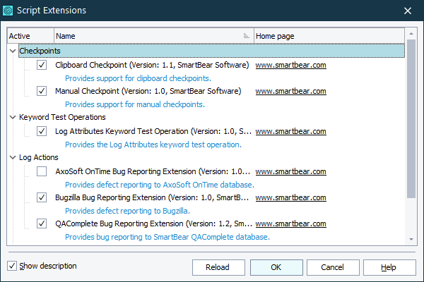Script Extensions Dialog Script Extensions Dialog