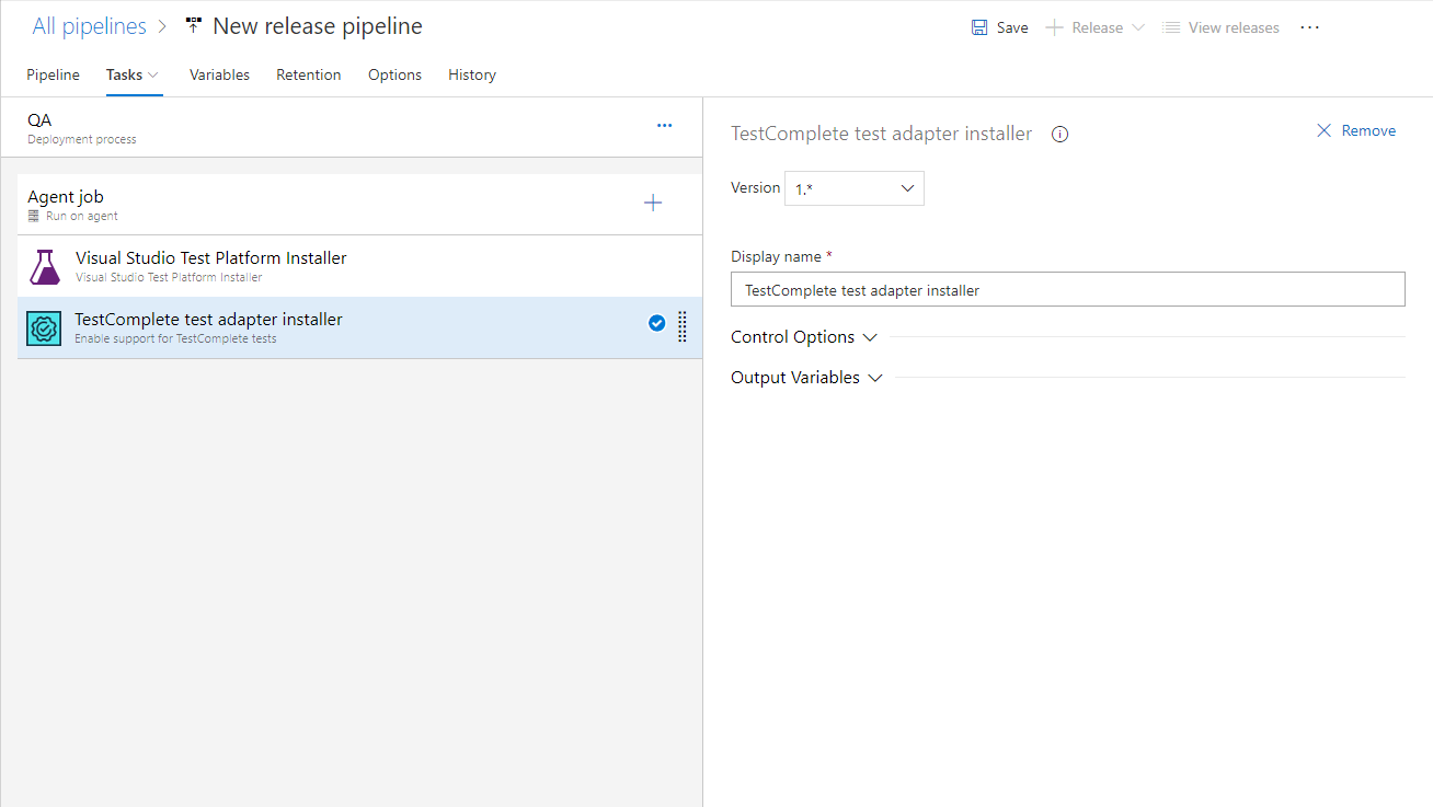 Adding the Enable TestComplete test task TestComplete integration with Azure DevOps: Adding the Enable TestComplete tests task