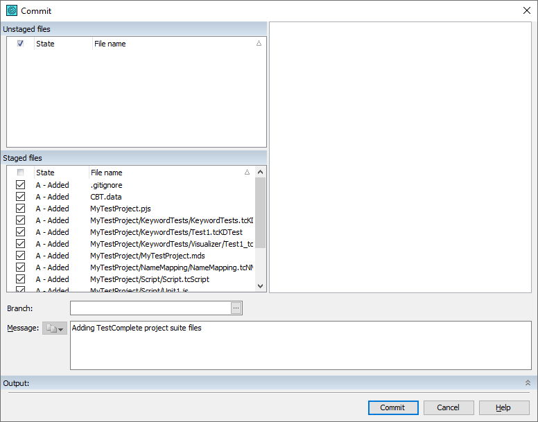 Committing TestComplete project files to the local repository Committing TestComplete project files to the local repository