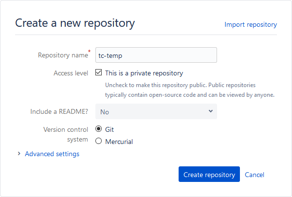 Creating a new repository in BitBucket Creating a new repository in BitBucket