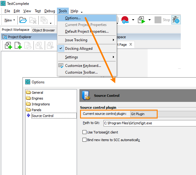 Configuring TestComplete to use Git as a default source control system Configuring TestComplete to use Git as a default source control system