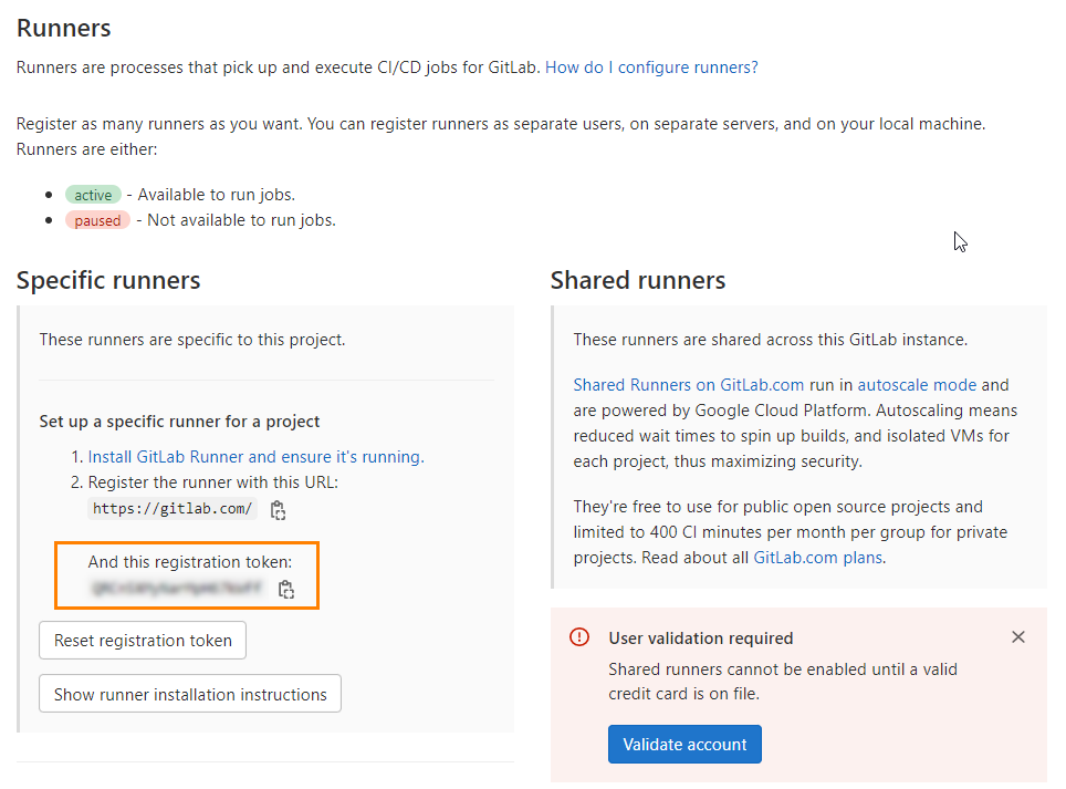 A registration token for a GitLab runner A registration token for a GitLab Runner