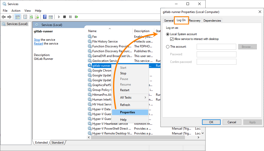 Setting a GitLab service Setting a GitLab service