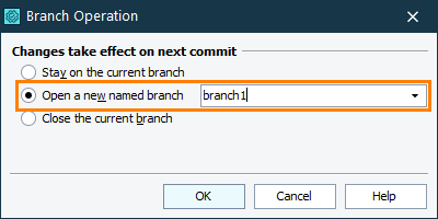 Creating Branches in the TestComplete Branch Operation Dialog Creating Branches in TestComplete Branch Operation Dialog