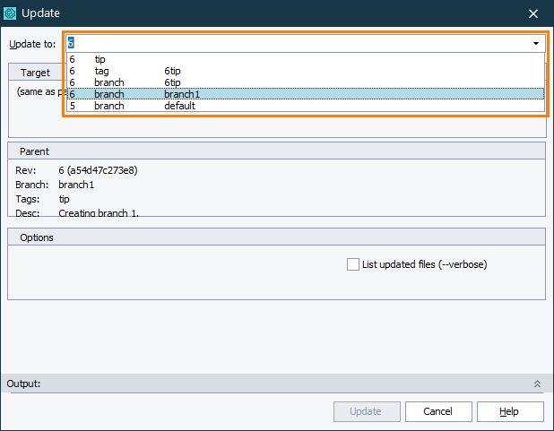Switching Between Branches in the TestComplete Update Dialog Switching Between Branches in TestComplete Update Dialog