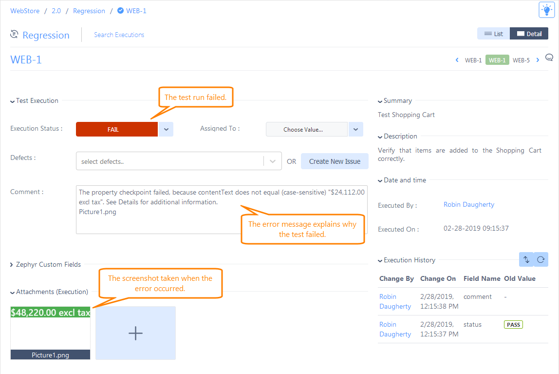 View details of a failed test execution View failed test execution details