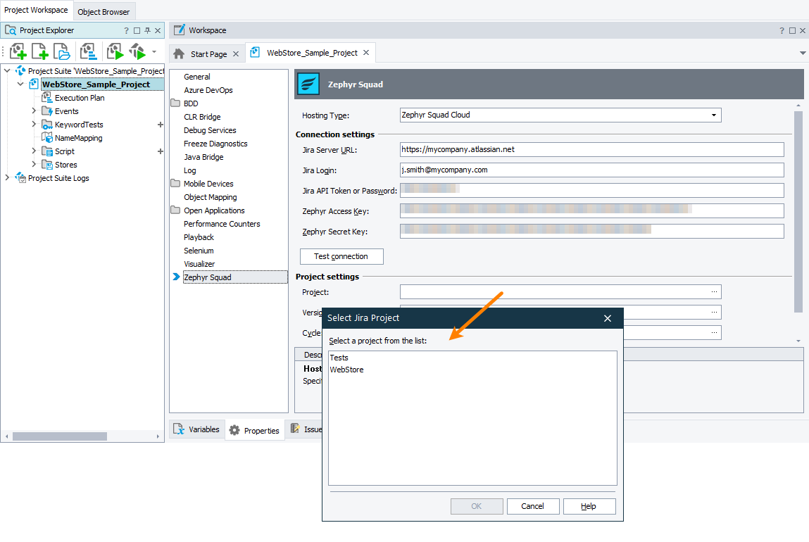 Selecting a Jira project Selecting a Jira project
