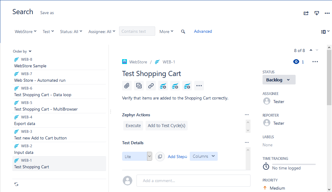 Zephyr test cases in Jira Zephyr test cases in Jira